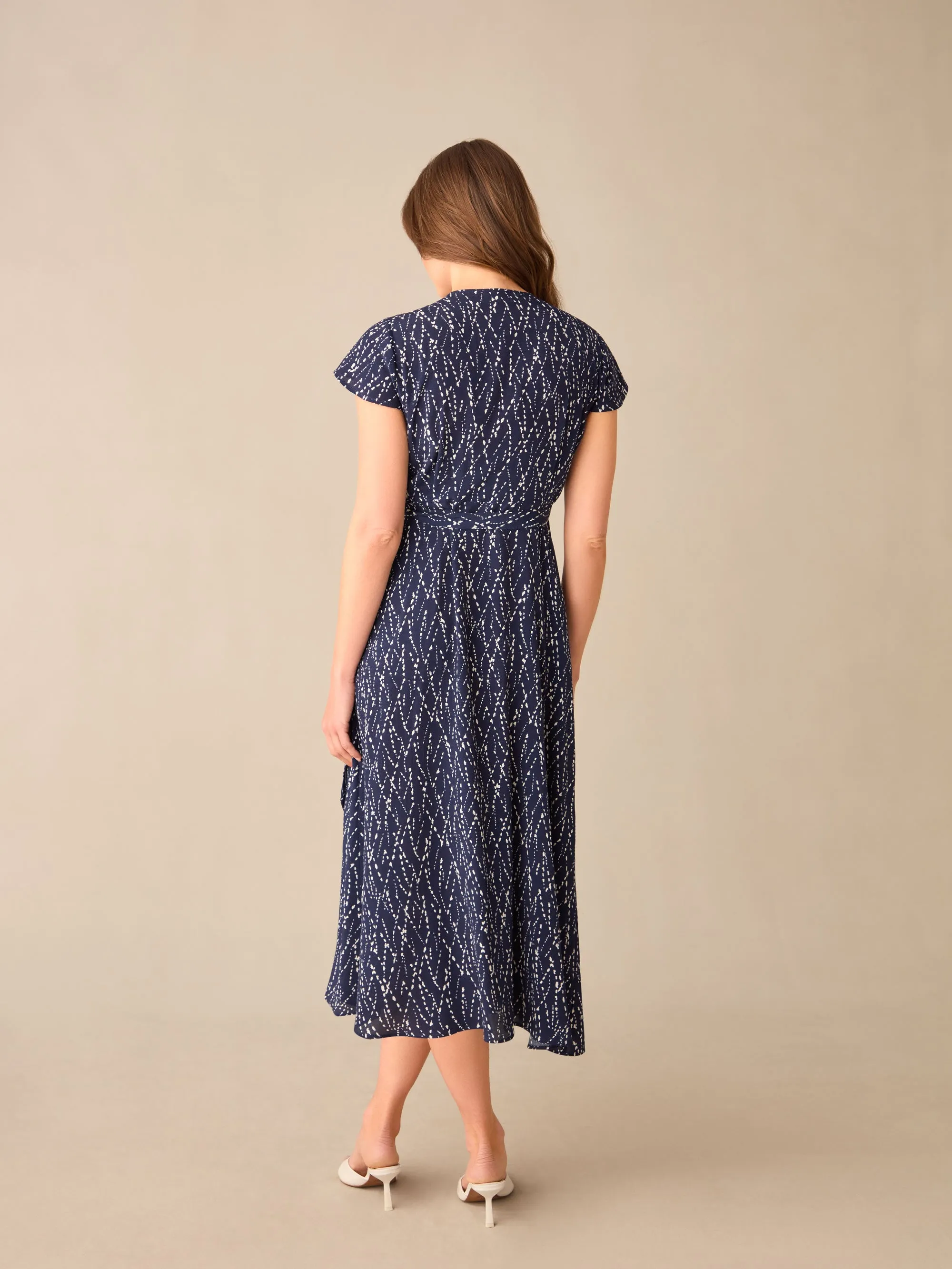 Petite Navy Dash Print Wrap Midi Dress