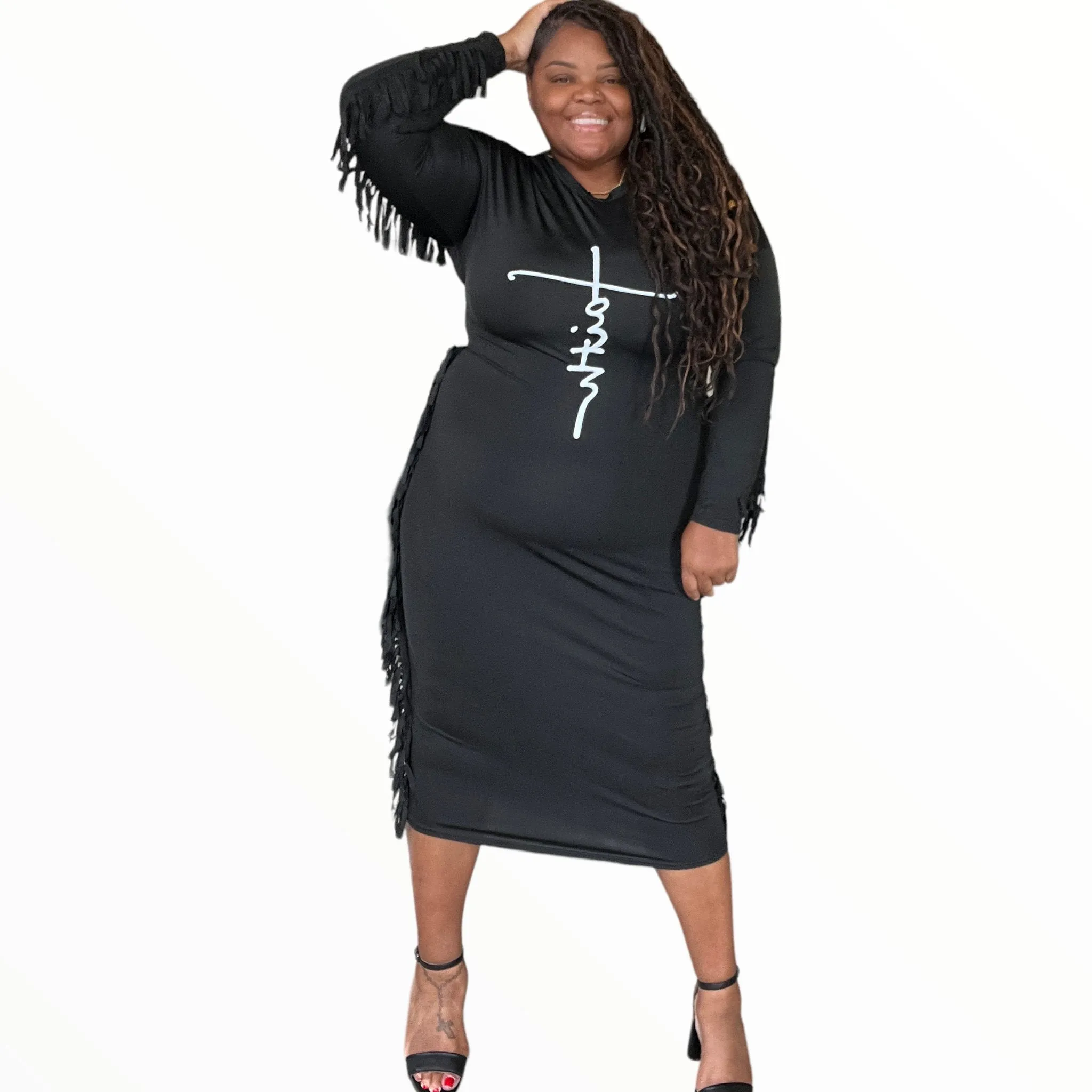 Plus Size Little Black Fringe Dress