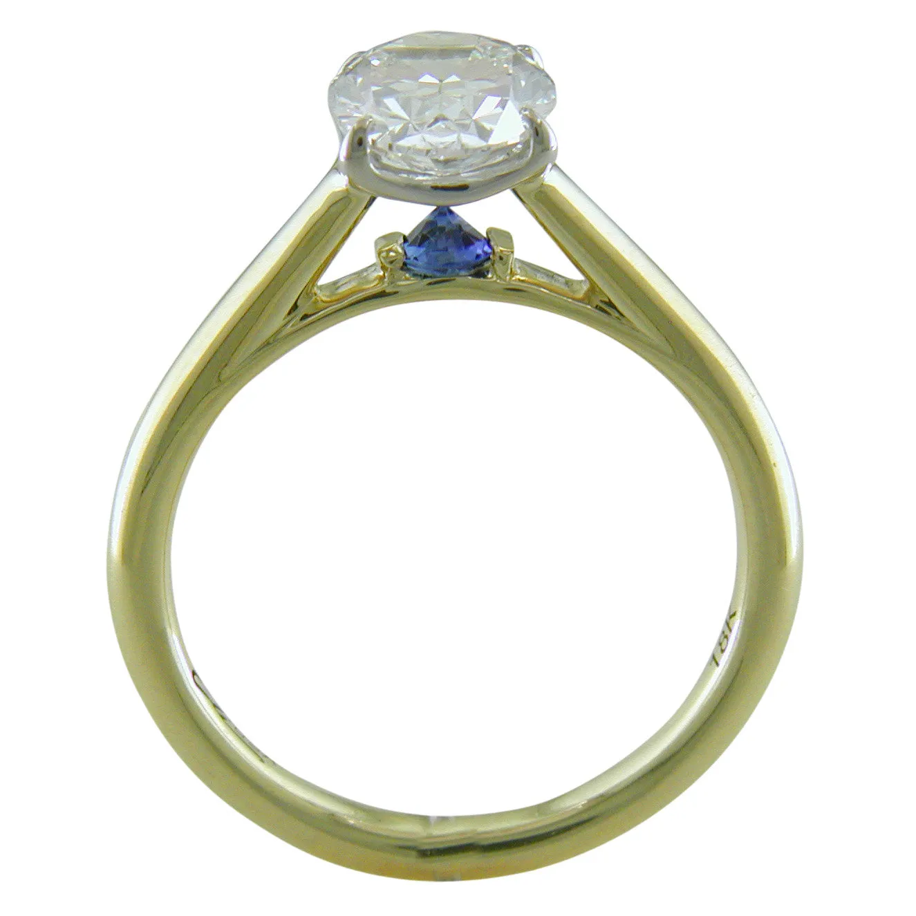 Point of Love Oval Brilliant 1.25 Carat Diamond 18K Yellow Gold Engagement Ring with Sapphire