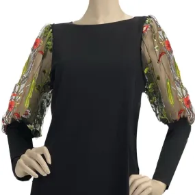 Ponte Tunic with Puff Top Embroidered Tulle Sleeve     B862