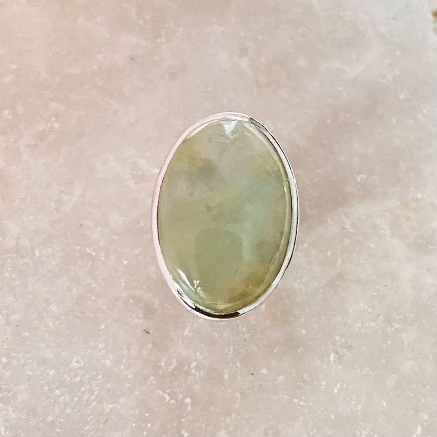 Prehnite Large Oval Ring- Gaia