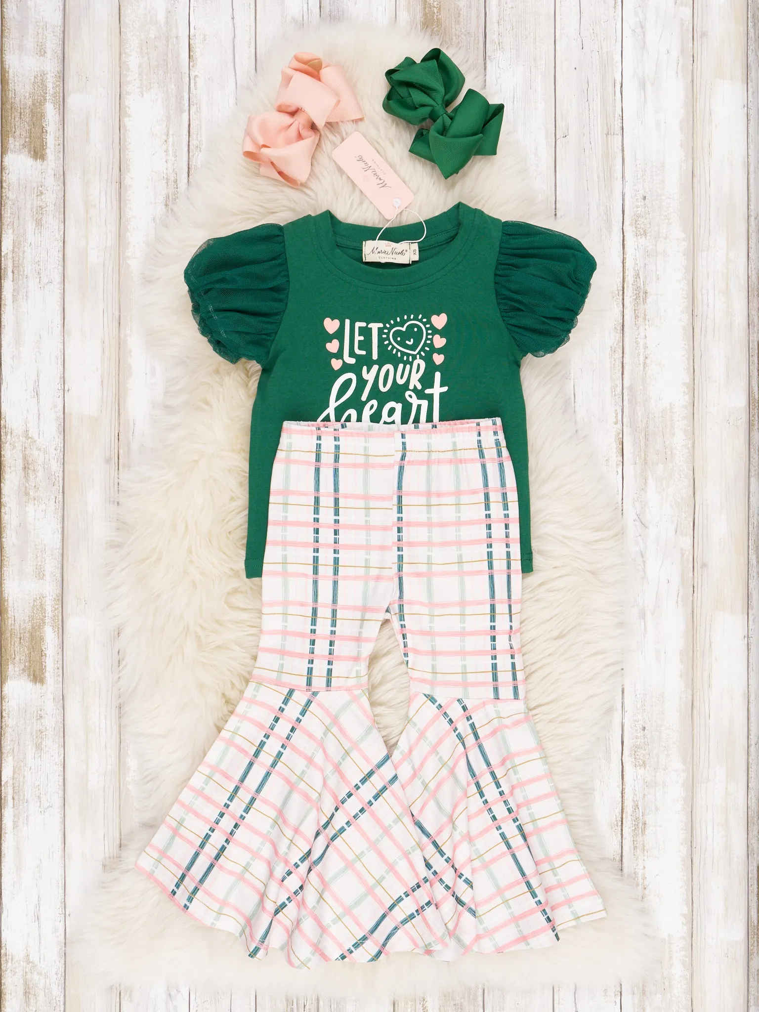 "Heart Shine" Plaid Bell Bottom Outfit