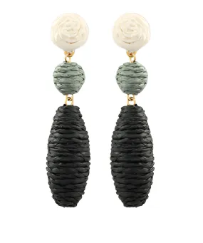 Raffia Ball & Oval Ombre Earrings in black