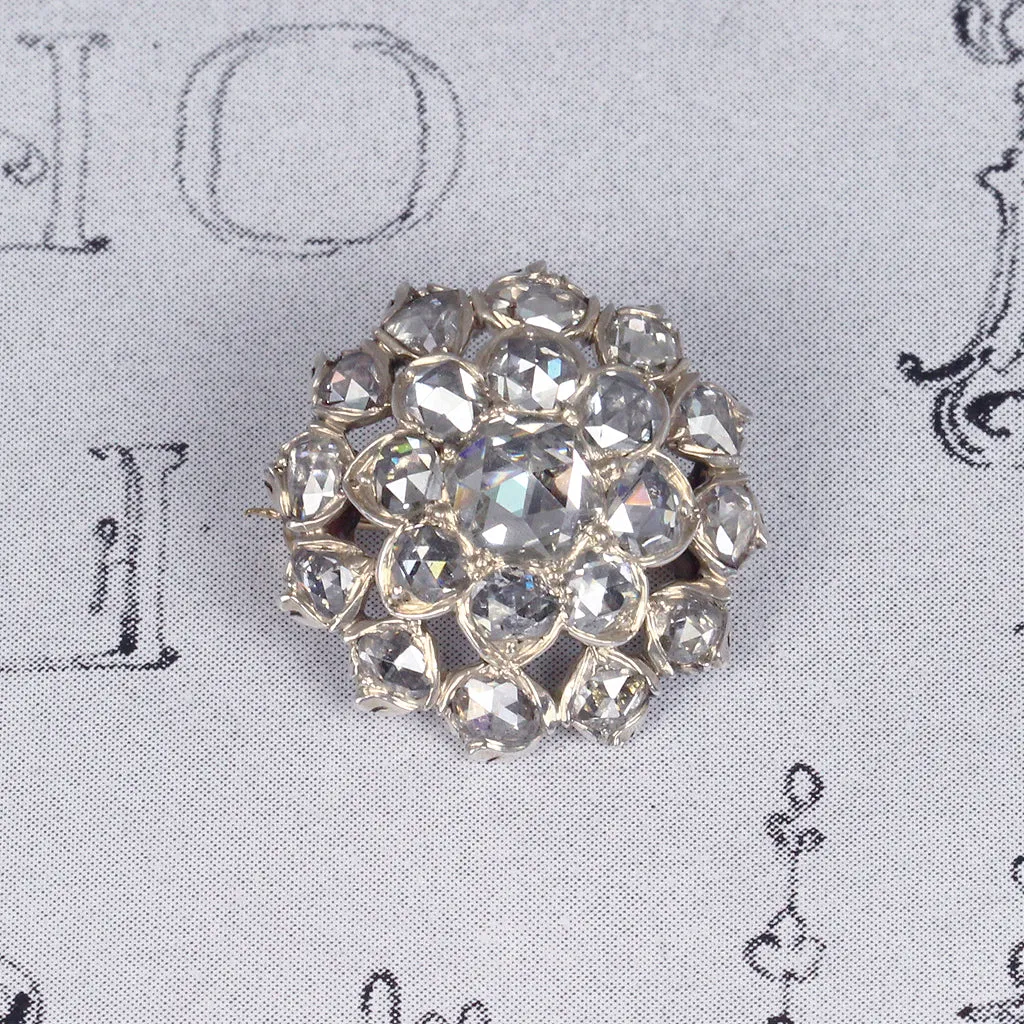 Rare Georgian Rose Cut Diamond Button Brooch