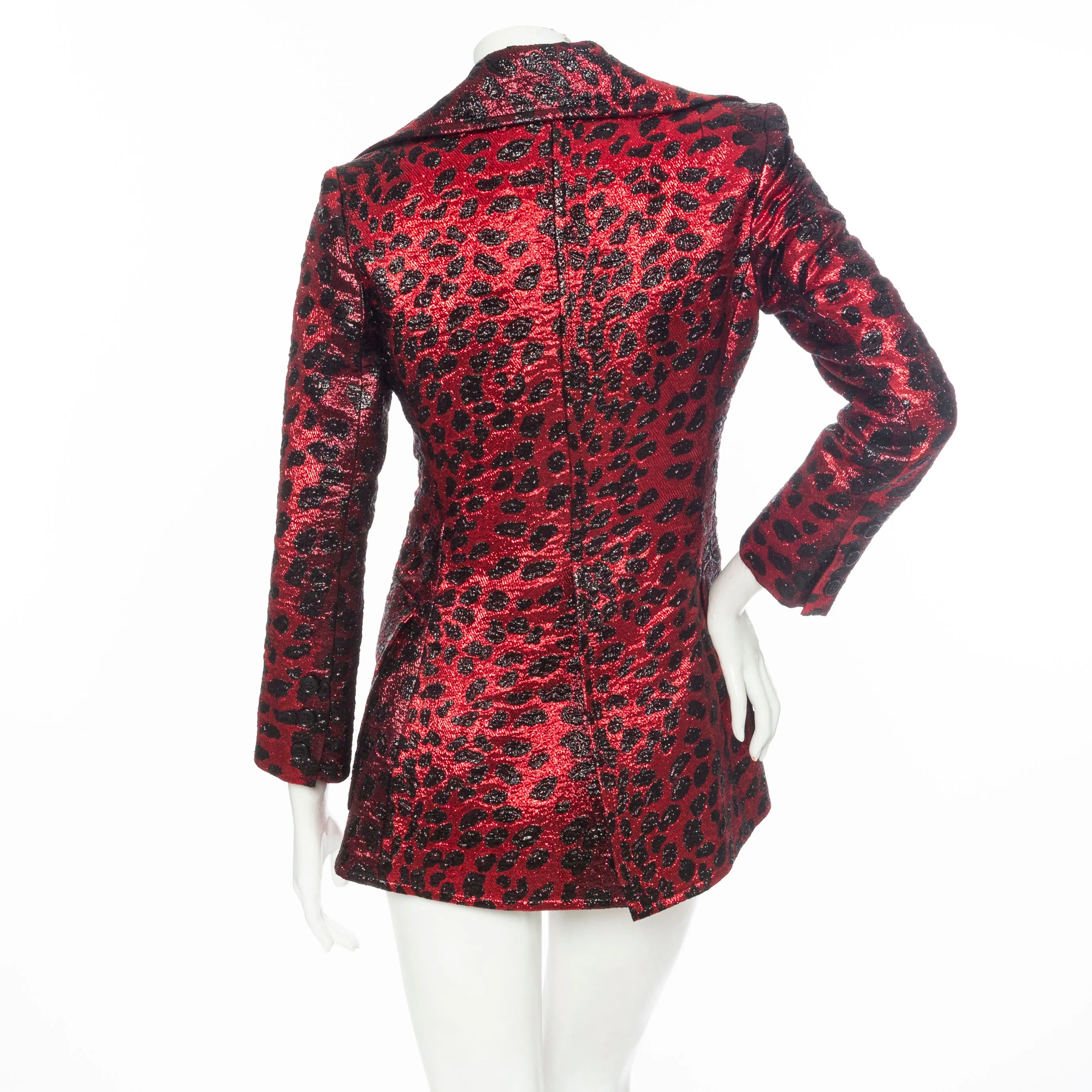 Red and Black Animal Print Two-Piece Jacket and Pant Suit