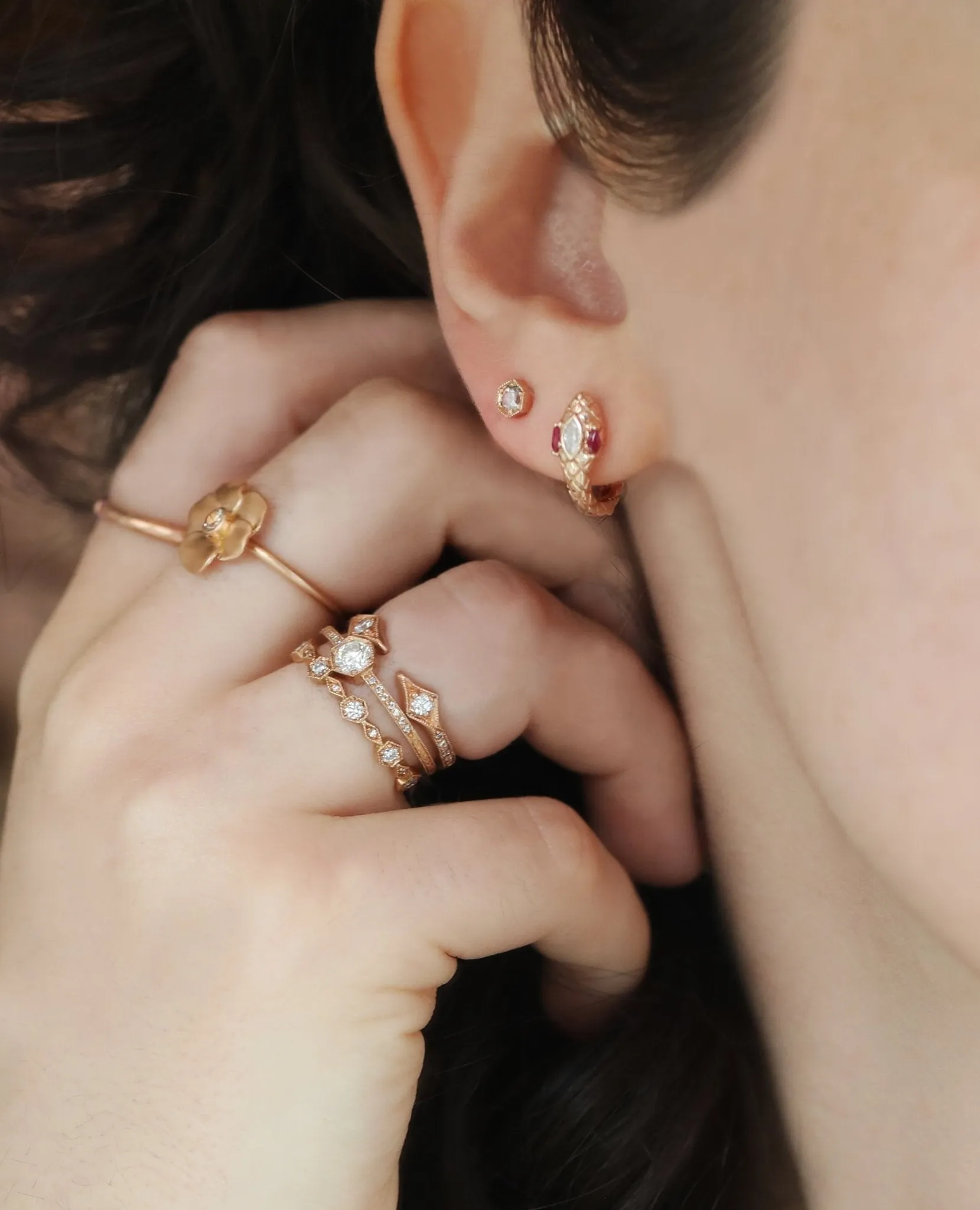 Rose Gold Hexagonal Diamond Ring