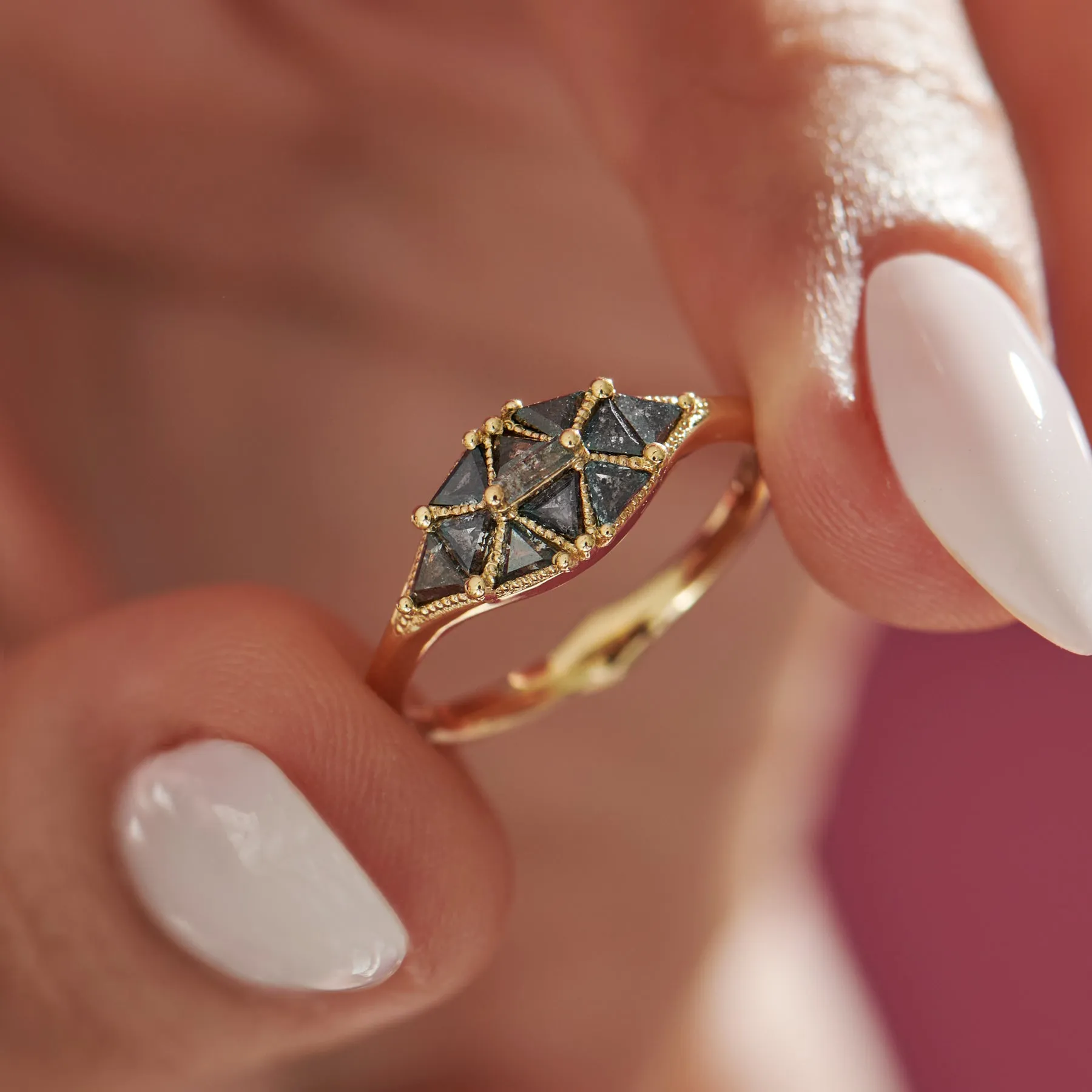 Salt & Pepper Diamond Dome Ring with Gold Accents