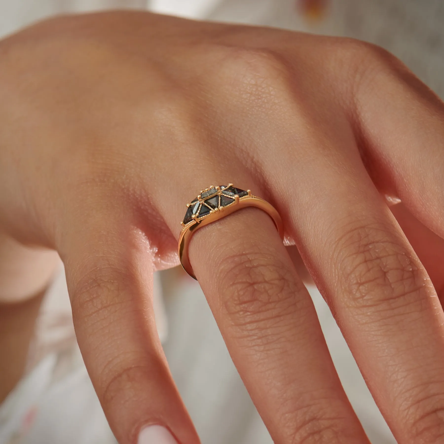 Salt & Pepper Diamond Dome Ring with Gold Accents