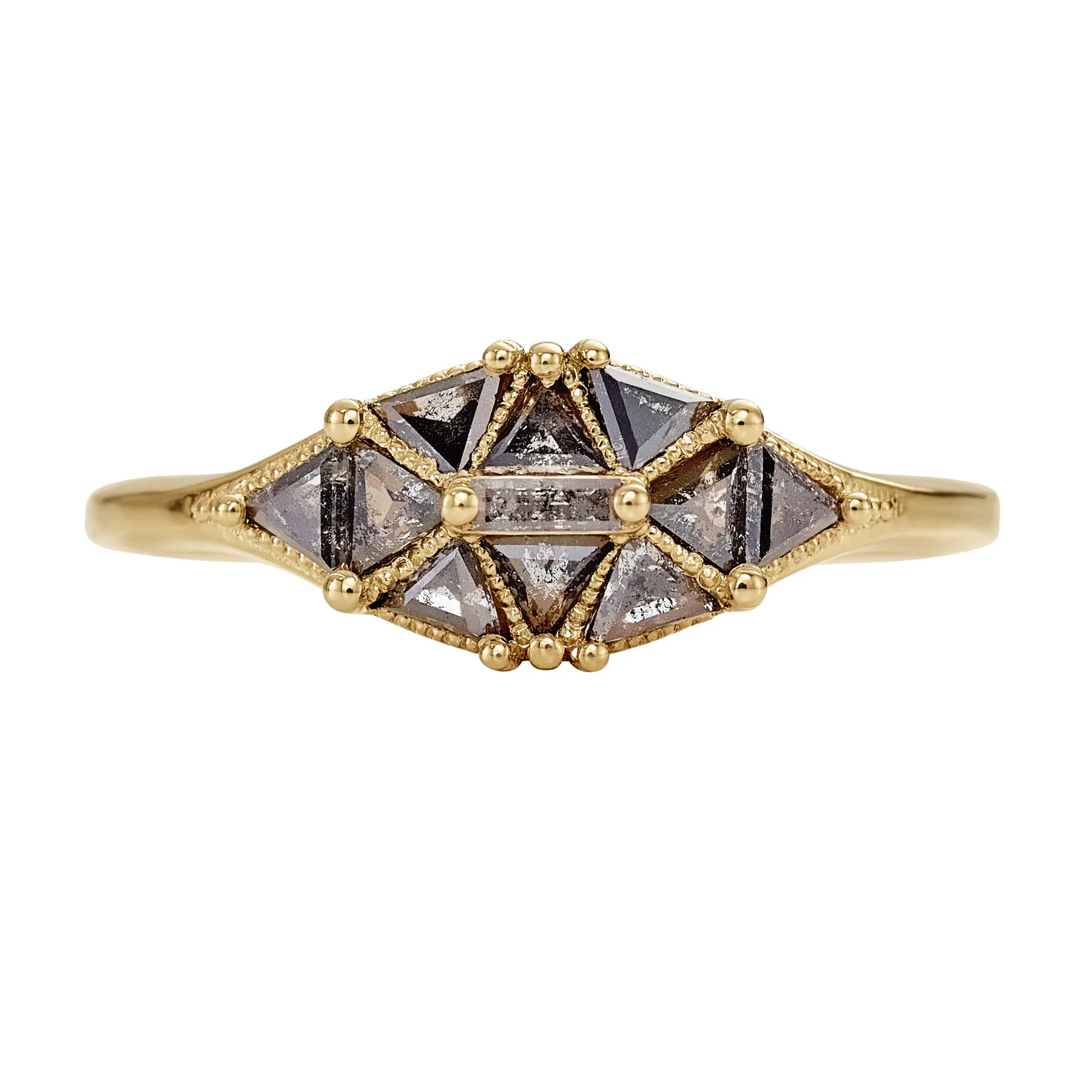 Salt & Pepper Diamond Dome Ring with Gold Accents