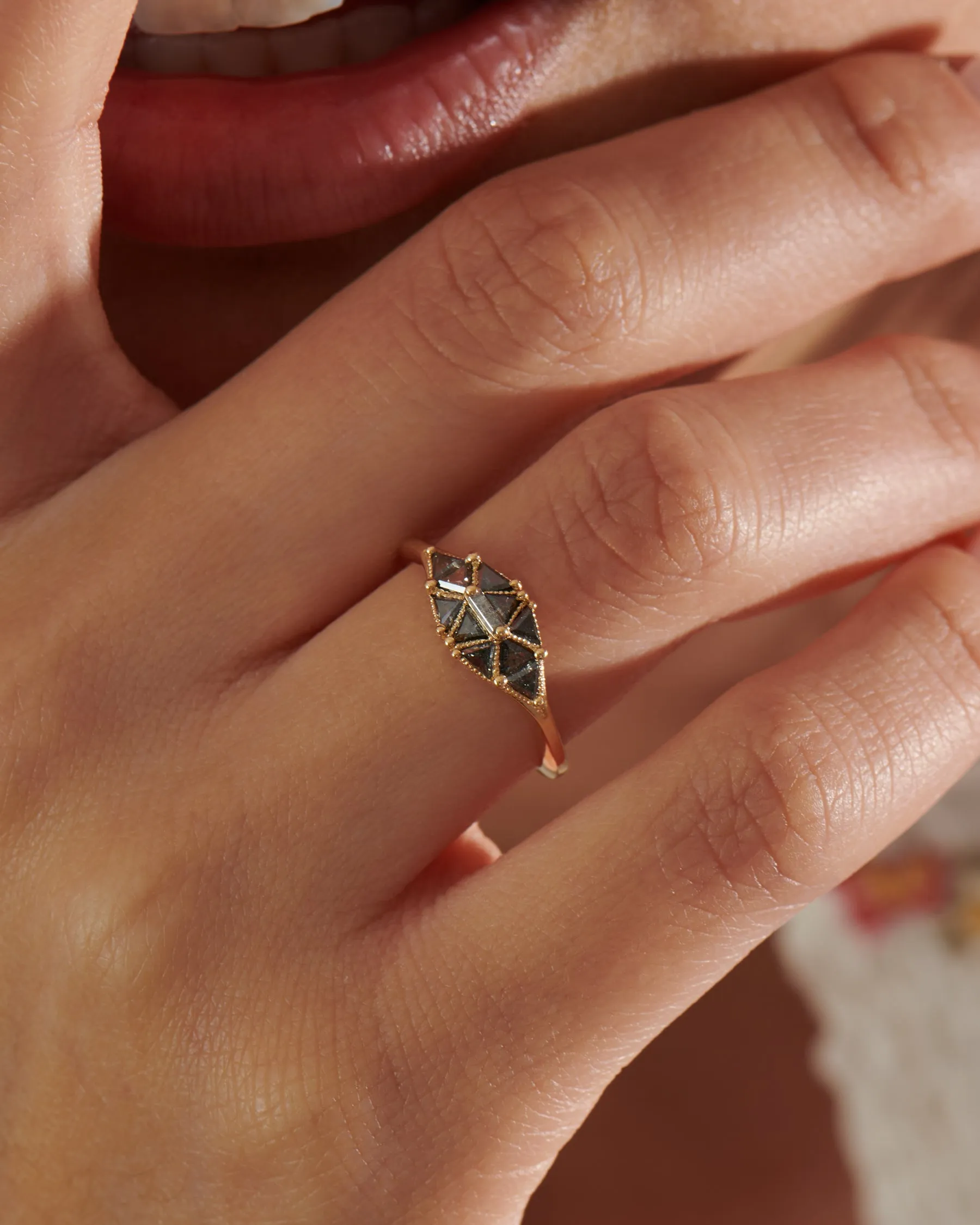 Salt & Pepper Diamond Dome Ring with Gold Accents