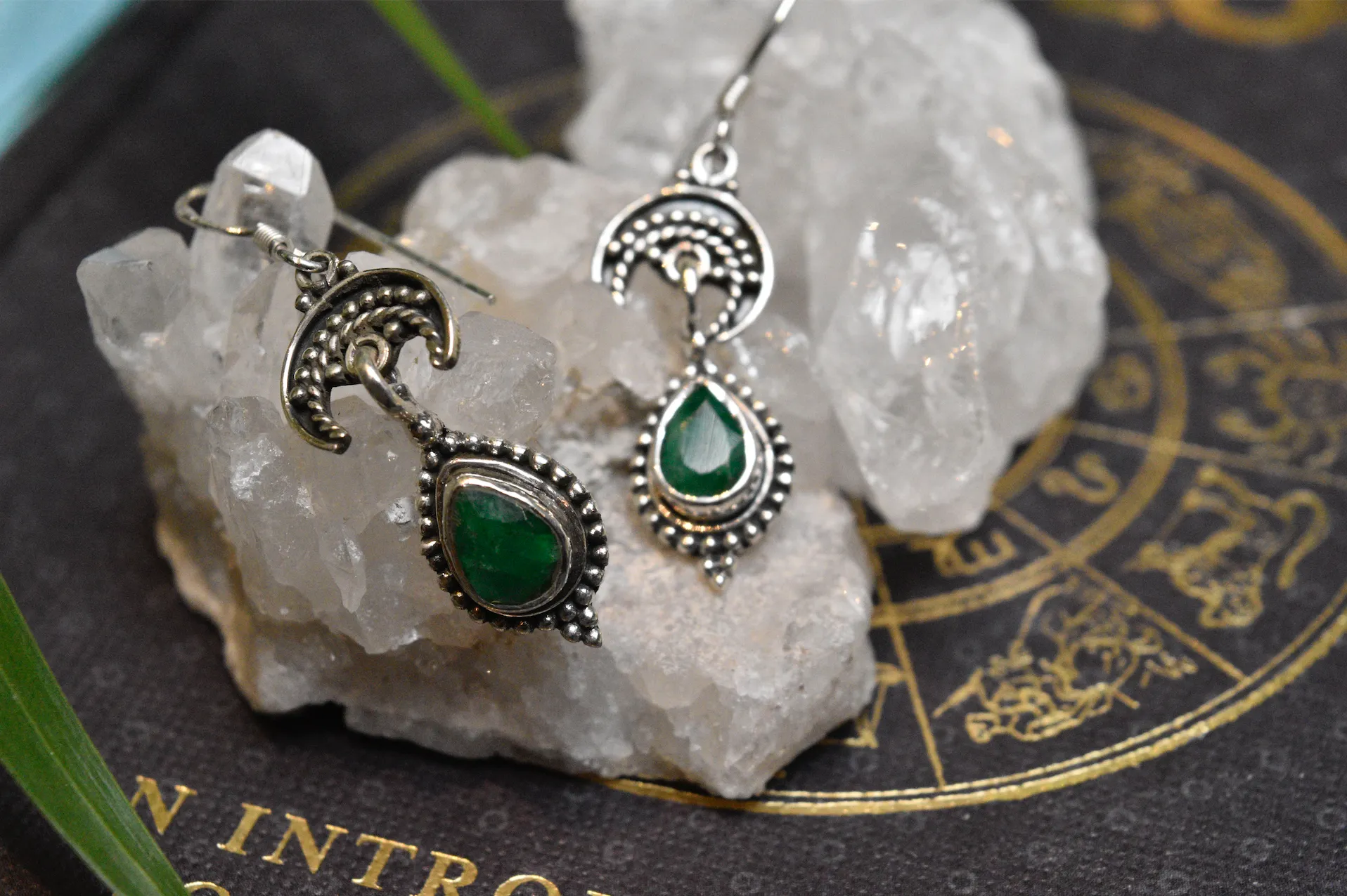 Semi-precious Emerald Luna Earrings