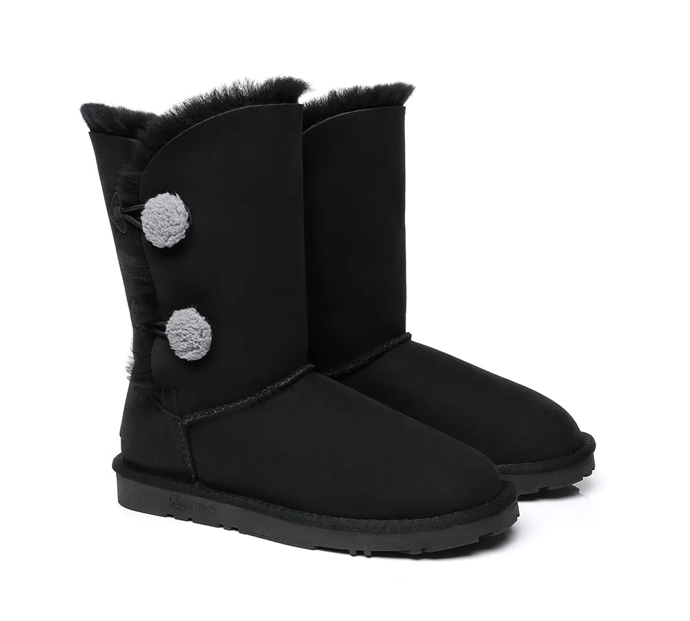 Short Twin Button Sheepskin Boots Aspen