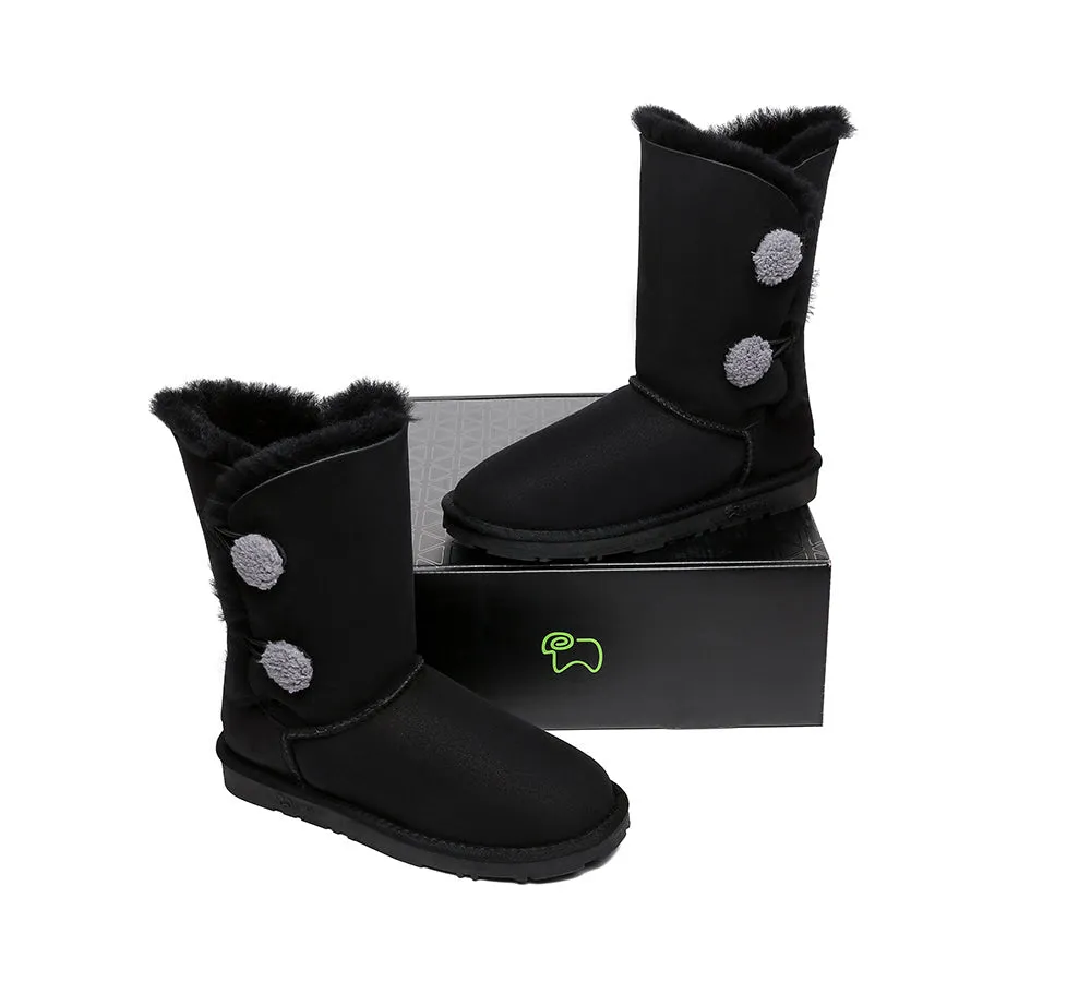 Short Twin Button Sheepskin Boots Aspen