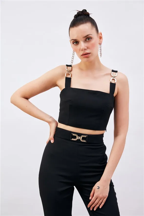 Shoulder Accessory Crop Top - Black