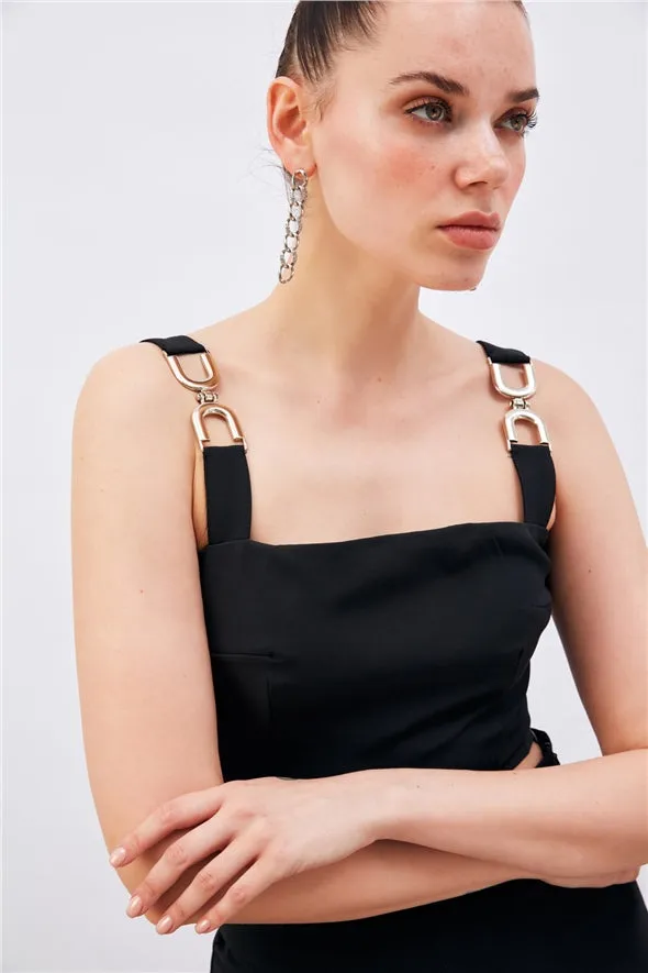 Shoulder Accessory Crop Top - Black