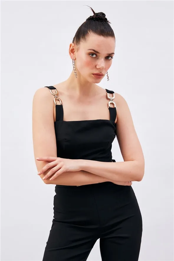 Shoulder Accessory Crop Top - Black