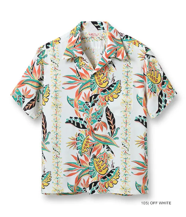 Sugarcane Sun Surf short sleeve Hawaiian shirt - Bird Of Paradise and Monstera - White