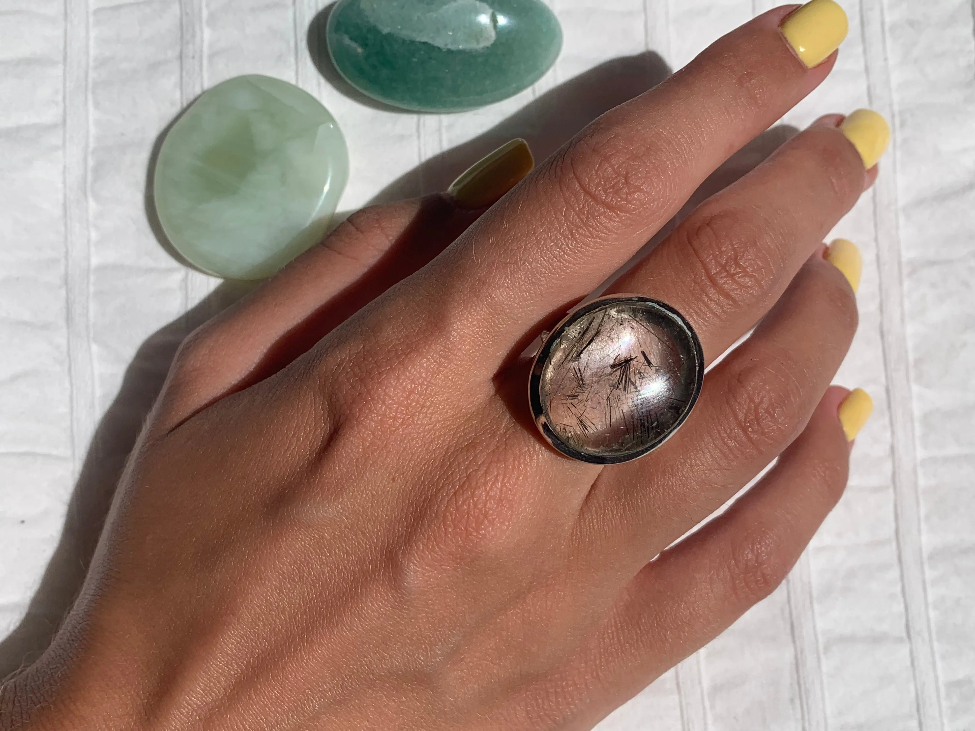 Tourmalated Quartz Naevia Ring - Round (US 10)