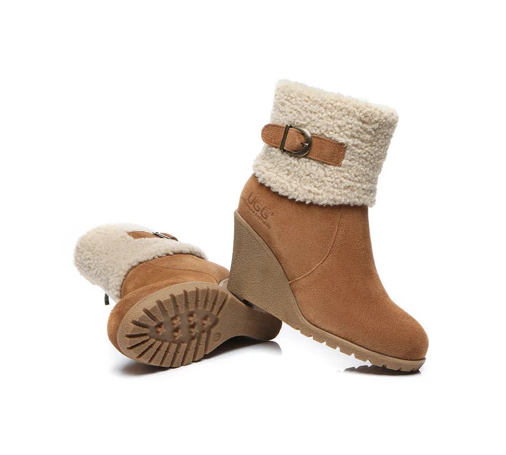 UGG Boots Women Sheepskin Shearling Zipper Wedge Fashion Boots Joanna