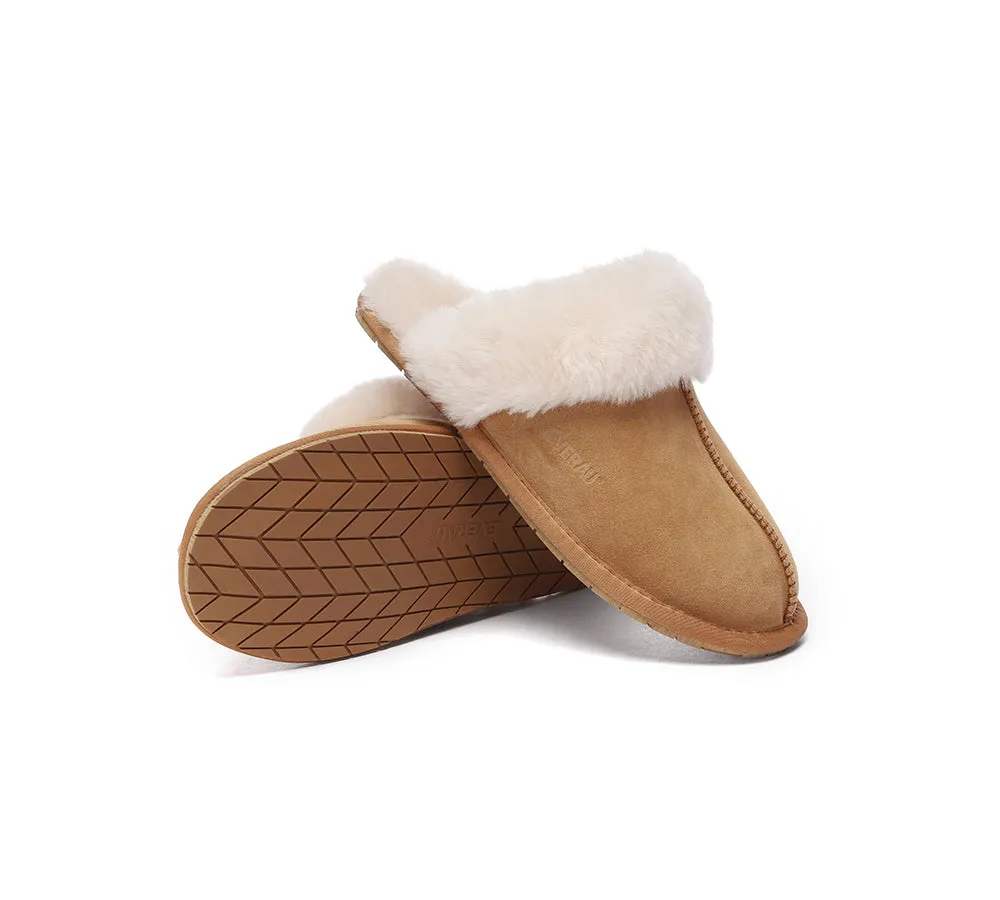 UGG Slippers Sheepskin Wool Suede Scuff Water Resistant Slippers Rosa