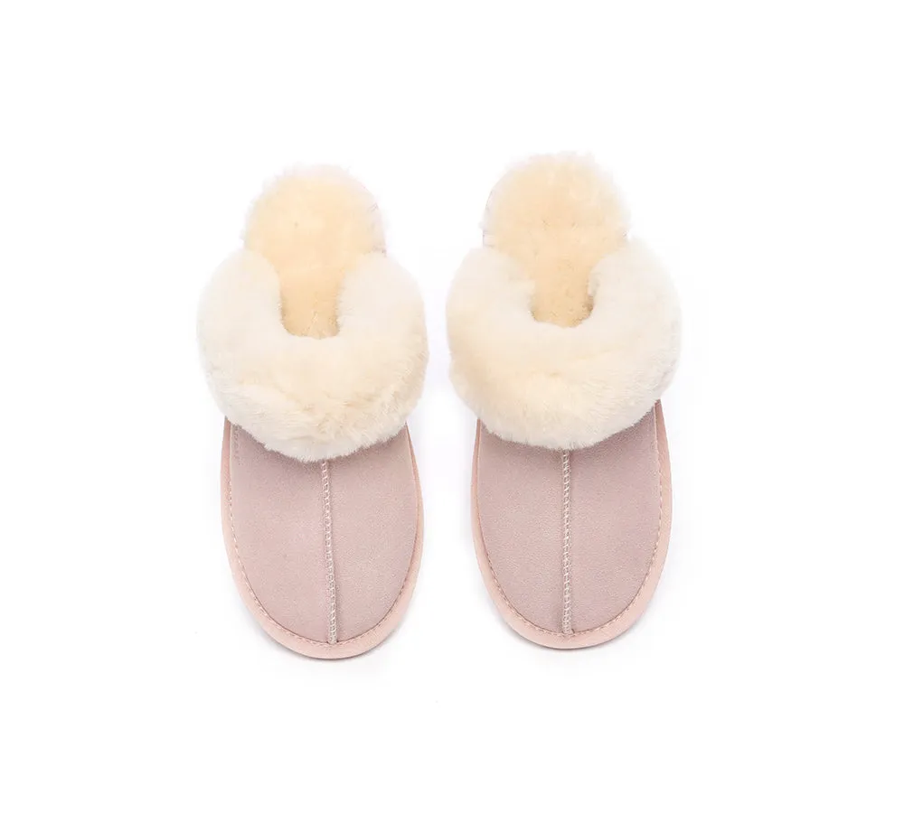 UGG Slippers Sheepskin Wool Suede Scuff Water Resistant Slippers Rosa