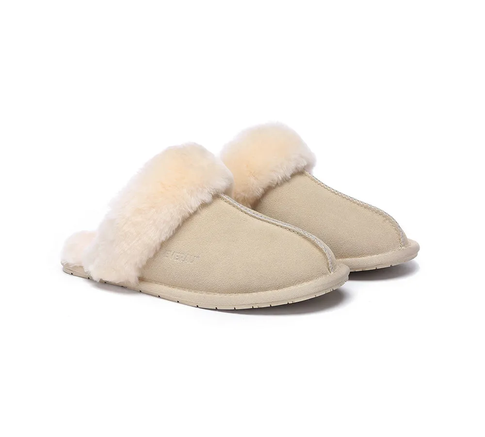 UGG Slippers Sheepskin Wool Suede Scuff Water Resistant Slippers Rosa