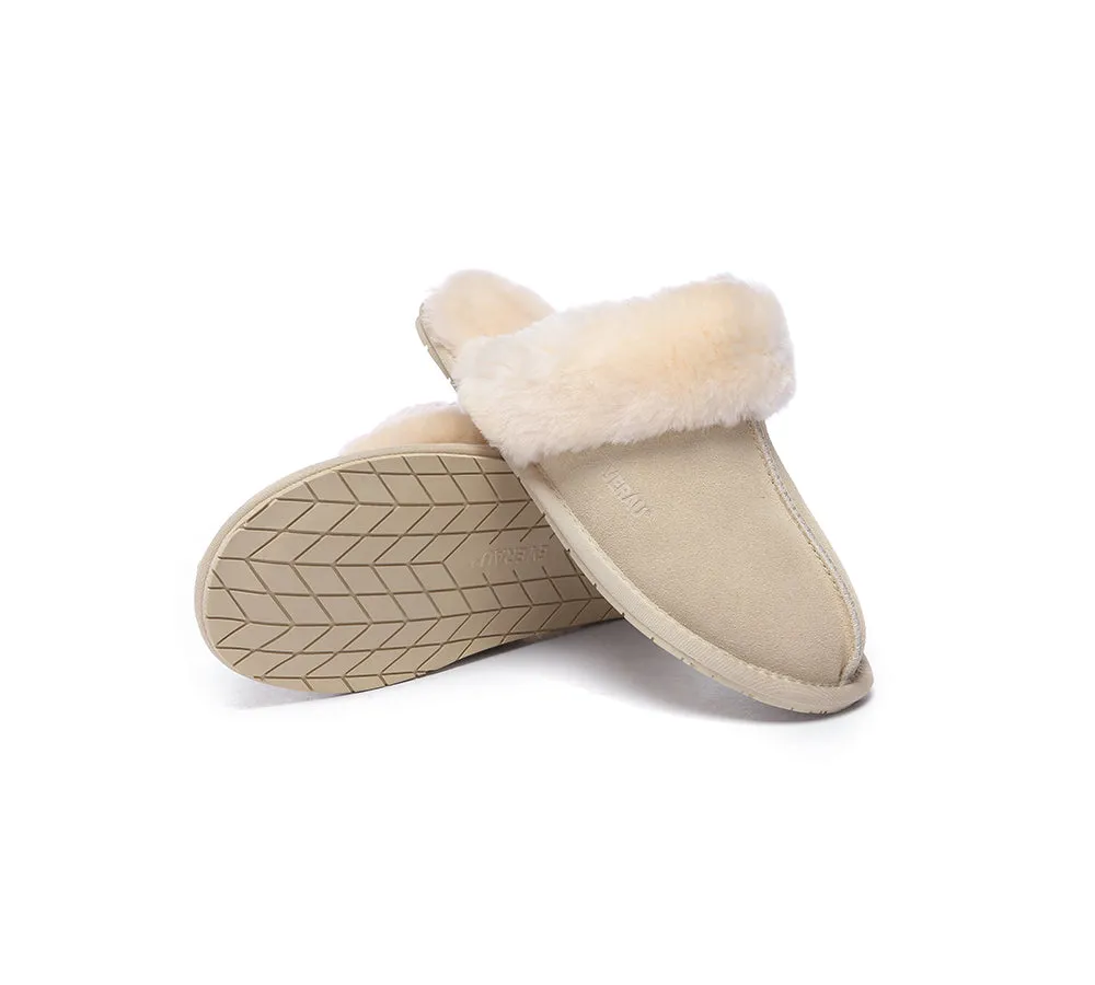 UGG Slippers Sheepskin Wool Suede Scuff Water Resistant Slippers Rosa