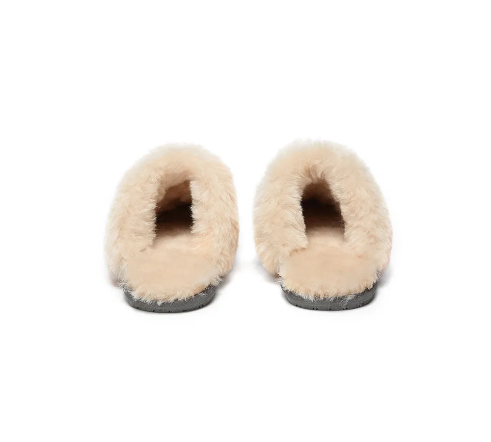 UGG Slippers Sheepskin Wool Suede Scuff Water Resistant Slippers Rosa