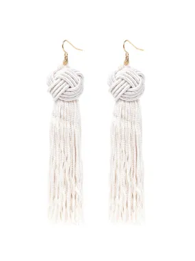 Vanessa Mooney Astrid Knotted Tassel Earrings Ivory