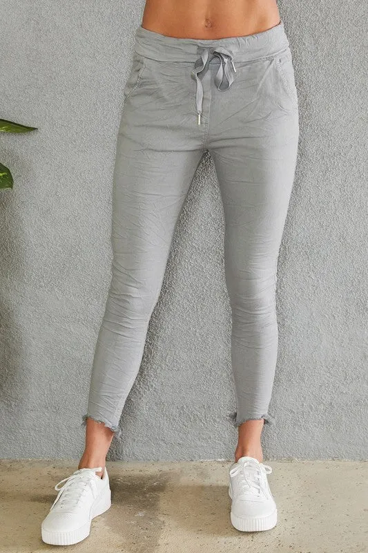 Venti6 Fringe Hem Crinkle Joggers - Lt Grey