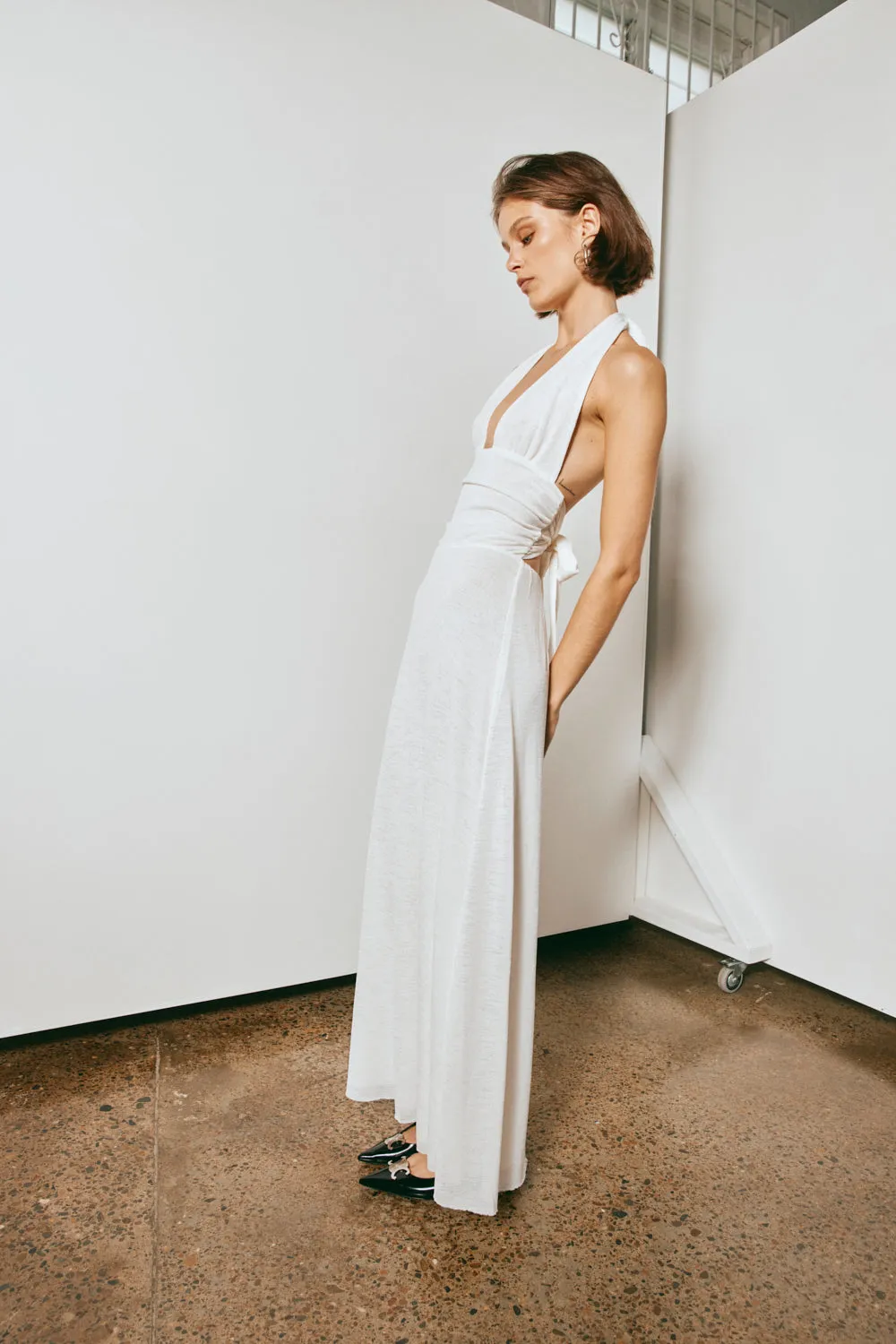 When In Italy Halter Midi Dress White