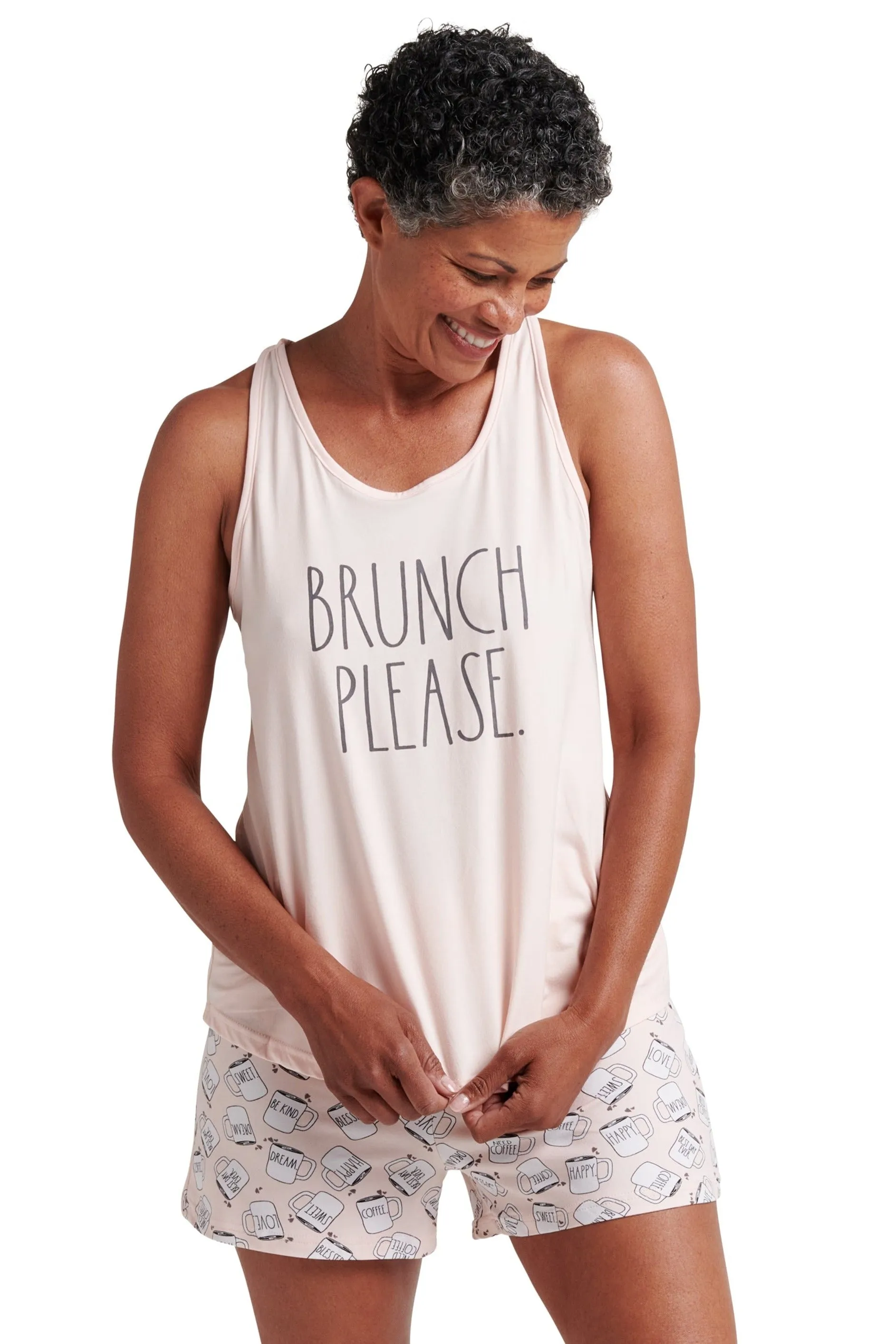 Women's "BRUNCH PLEASE" Racerback Cami and Drawstring Shorts Pajama Set