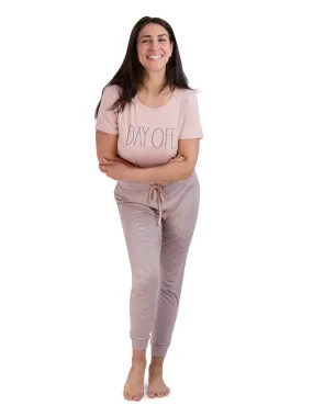 Women's "DAY OFF" Short Sleeve Top and Drawstring Jogger Pajama Set