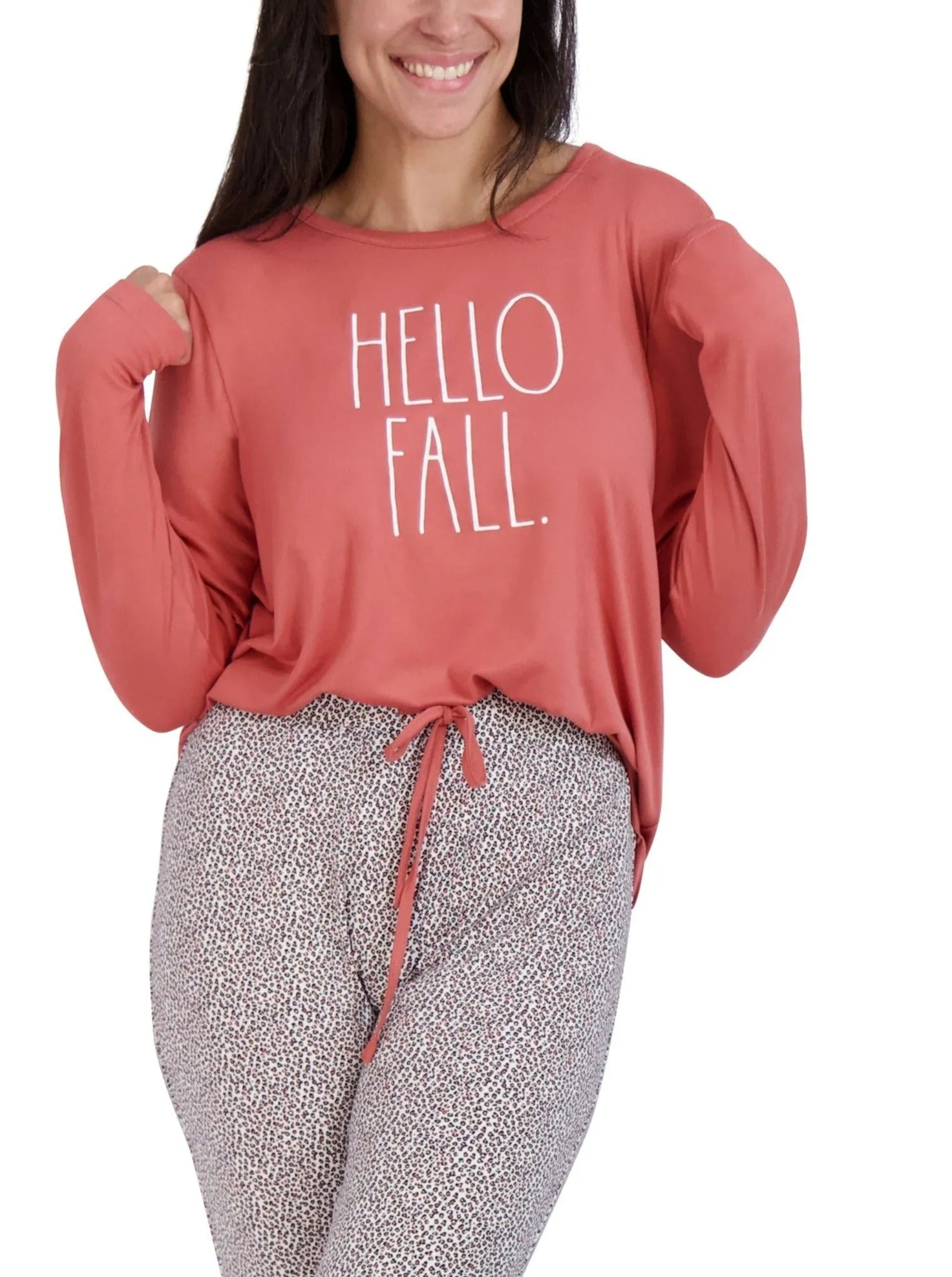 Women's "HELLO FALL" Long Sleeve Top and Drawstring Joggers Pajama Set