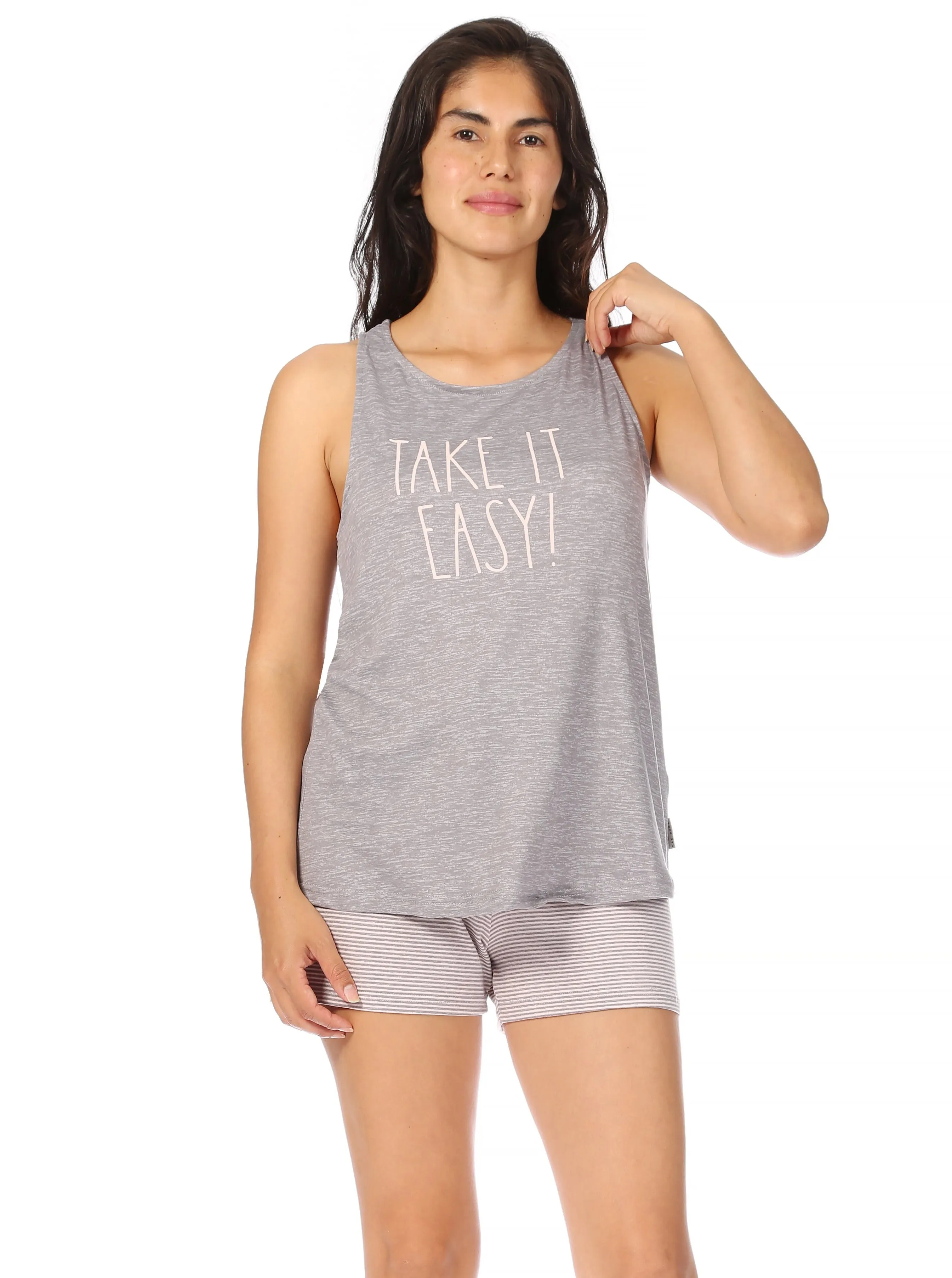 Women's "TAKE IT EASY" Tank and Drawstring Shorts Pajama Set